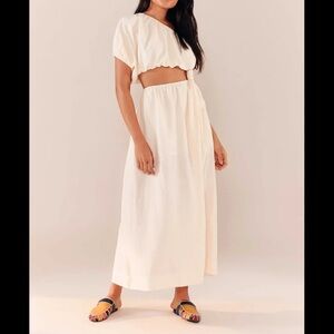 Farm Rio One-Shoulder Linen Midi Dress | Ivory